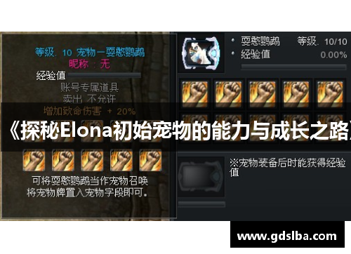 《探秘Elona初始宠物的能力与成长之路》